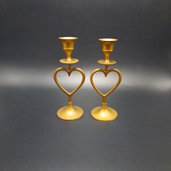 Vintage Brass Open Heart Candlestick Holders Pair - Picture 12 of 16